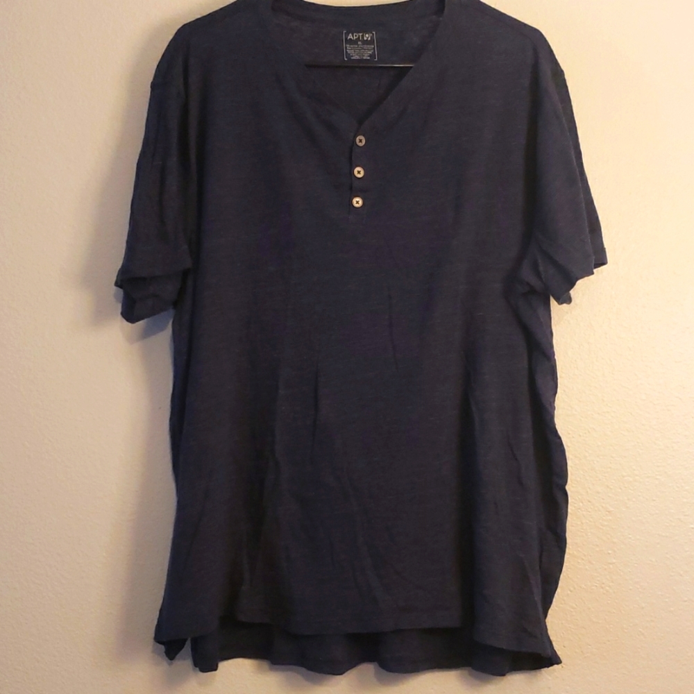 💚$1 APT 9 Blue Short Sleeve Three Button Henley Shirt XL
